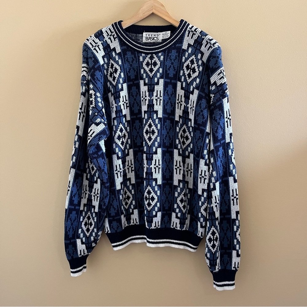 Trend Basics Men’s Vintage Geometric Cosby 90’s Pullover Crewneck Dad Sweater LT